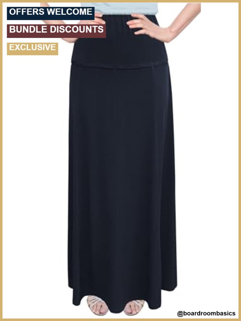 Stretch Knit Fit and Flare A-Line Maxi Skirt - Made in USA